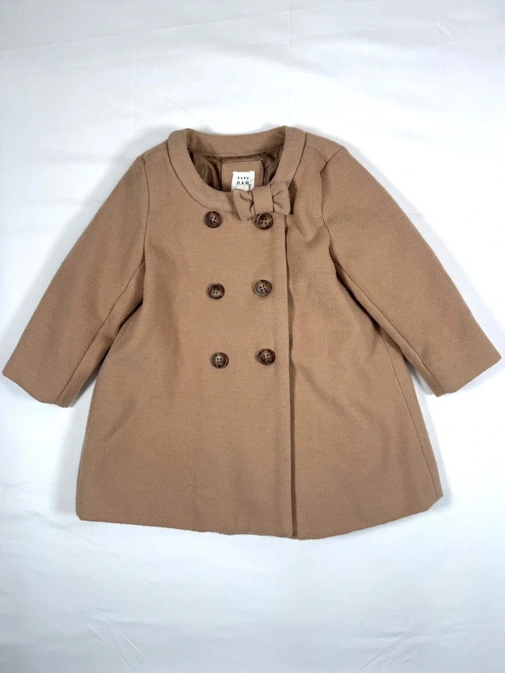 GAP Baby Girls Bow Coat 18-24 Months Double Breasted Peacoat Classic Preppy